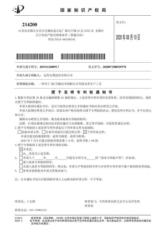 Yuancheng cable has obtained national invention patents twice again